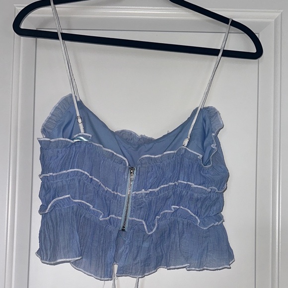 Chic Blue Ruffled Crop Top - Picture 2 of 2
